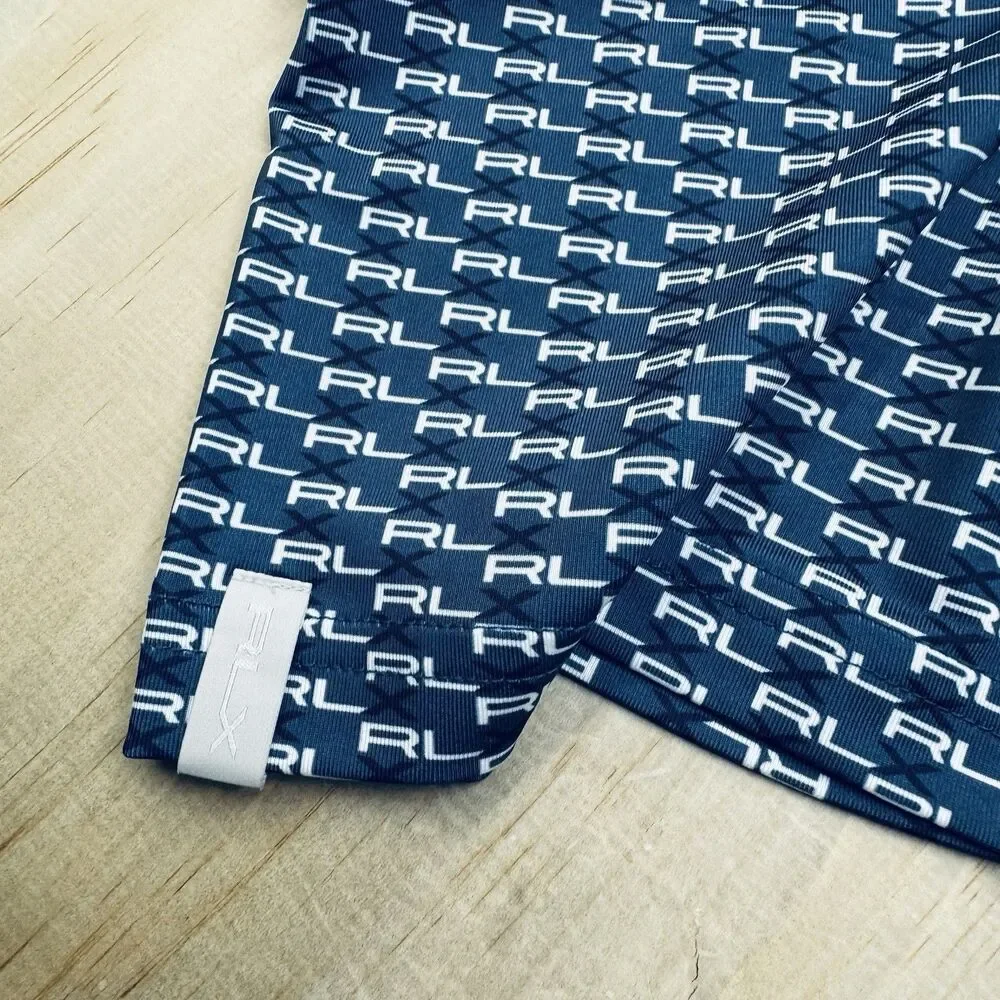 NEW RLX Ralph Lauren Print Lightweight Short Sleeve Blue Golf Polo LG